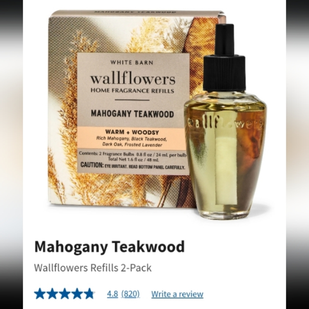 White Barn Mahogany Teakwood Wallflowers Refills 2-Pack